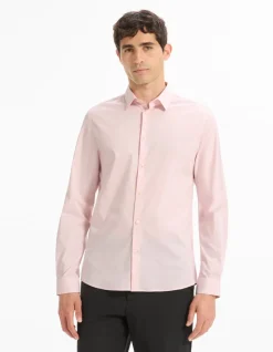 Slim fit stretchkatoenen overhemd - roze
