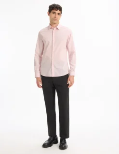 Slim fit stretchkatoenen overhemd - roze