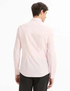 Slim fit stretchkatoenen overhemd - roze