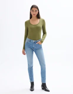 Slim fit T-shirt met lange mouwen - groen