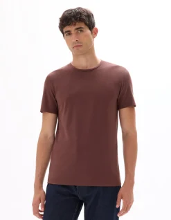 Slim fit T-shirt met ronde hals van stretchkatoen - bordeauxrood