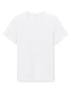Slim fit T-shirt met V-hals van stretchkatoen - wit