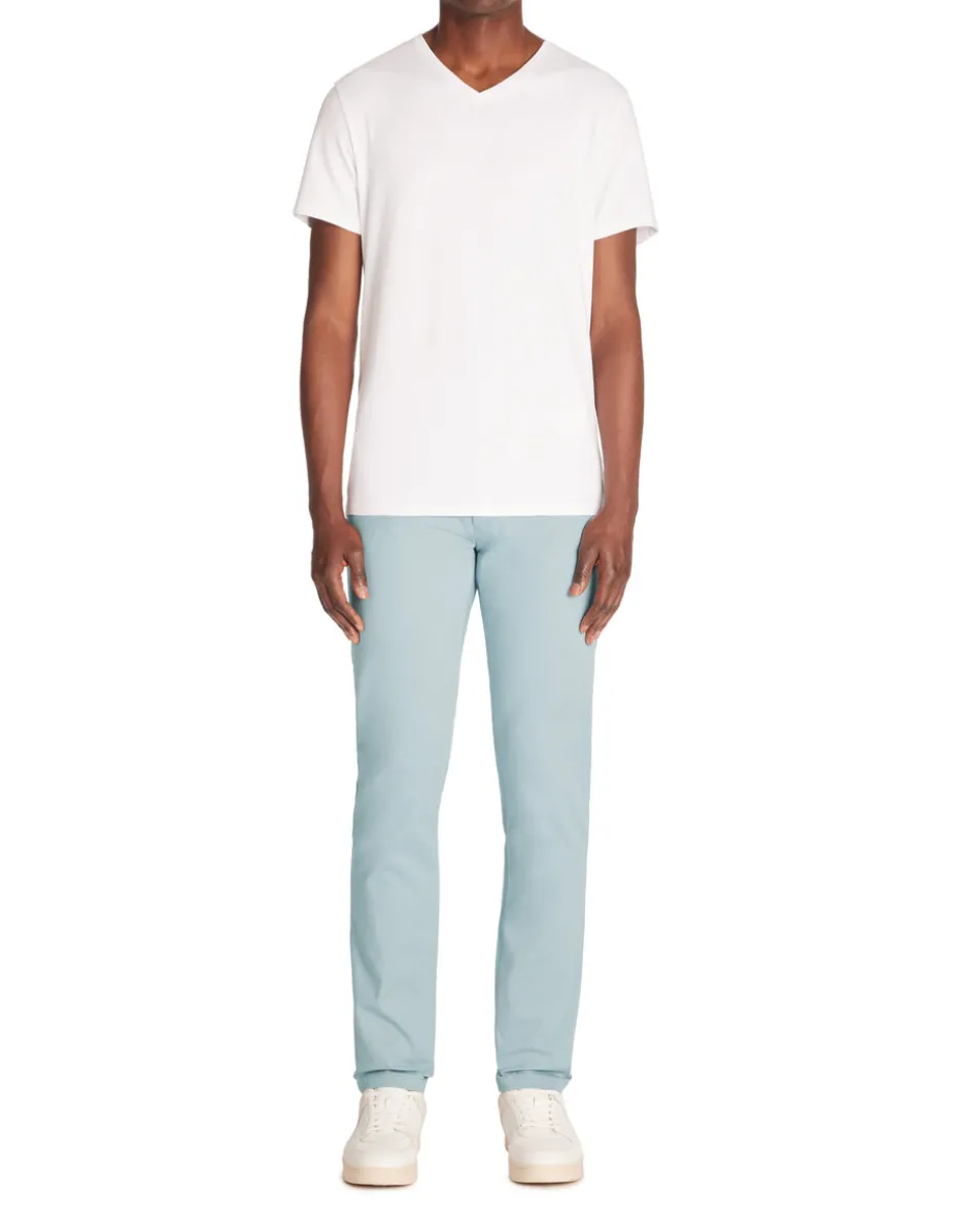 Slim fit T-shirt met V-hals van stretchkatoen - wit