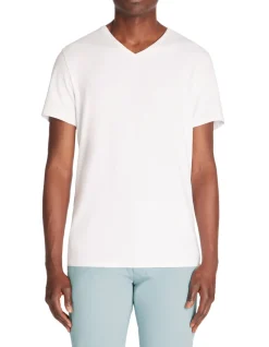 Slim fit T-shirt met V-hals van stretchkatoen - wit