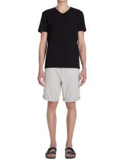Slim fit T-shirt met V-hals in stretchkatoen - zwart