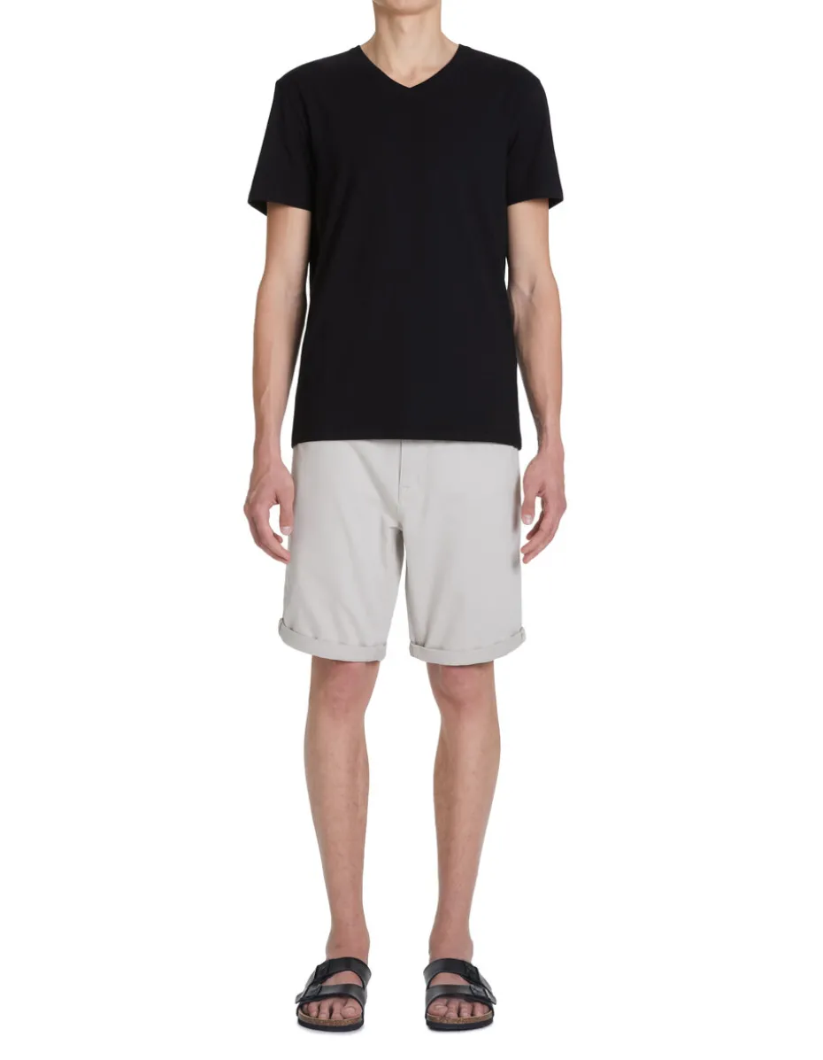Slim fit T-shirt met V-hals in stretchkatoen - zwart