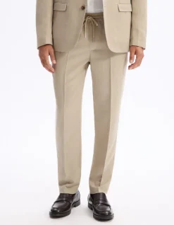 Slim-fit broek van lyocell en linnen - beige