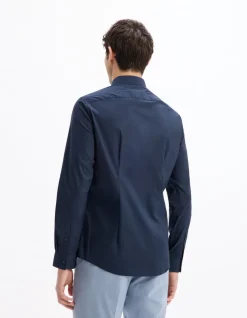 Slim-fit hemd in stretchkatoen - marine