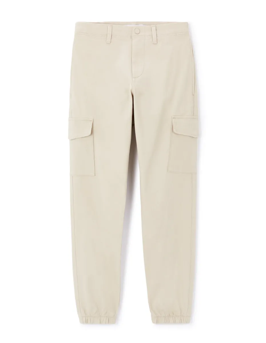 Slim-fit stretch katoenen cargobroek - beige