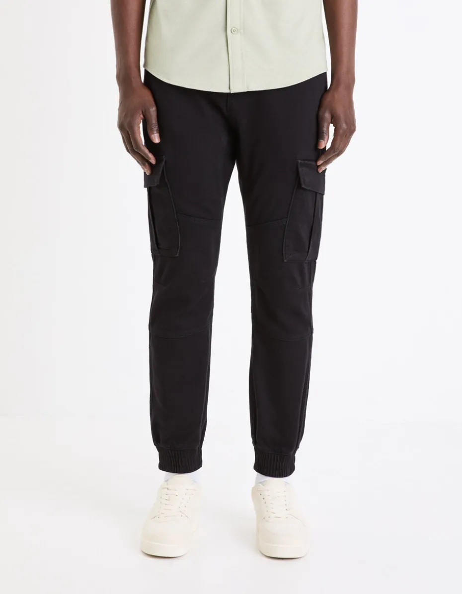 Slim-fit stretch katoenen cargobroek - zwart