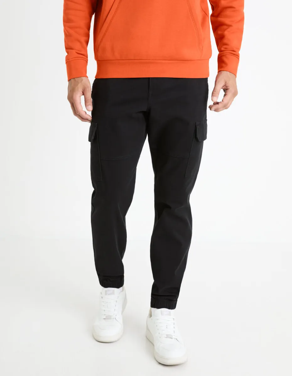 Slim-fit stretch katoenen cargobroek - zwart