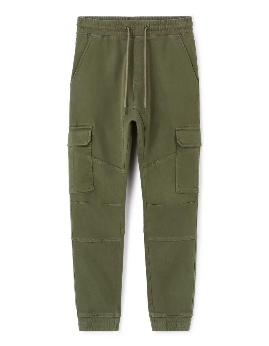 Slim-fit stretch katoenen cargobroek - kaki
