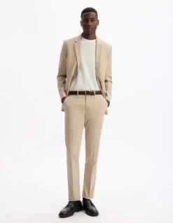 Slim-fit stretch kostuumbroek - beige
