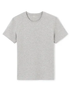 Slim-fit T-shirt met ronde hals van stretchkatoen - gemêleerd grijs