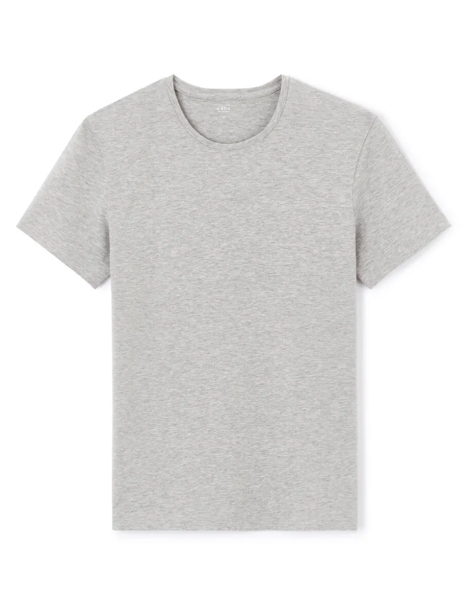 Slim-fit T-shirt met ronde hals van stretchkatoen - gemêleerd grijs