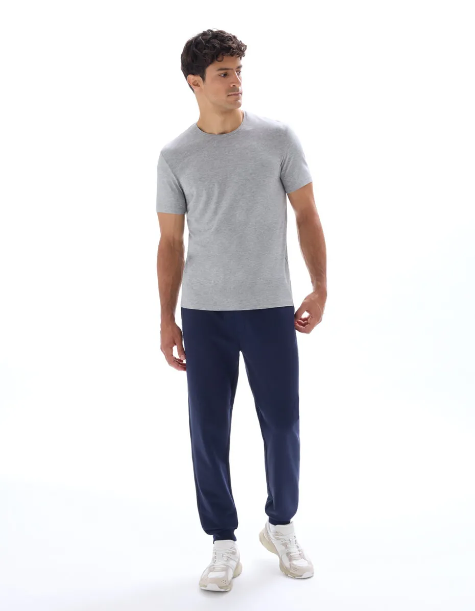 Slim-fit T-shirt met ronde hals van stretchkatoen - gemêleerd grijs