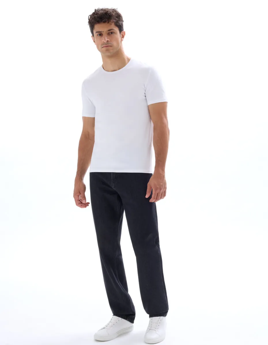 Slim-fit T-shirt met ronde hals van stretchkatoen - wit