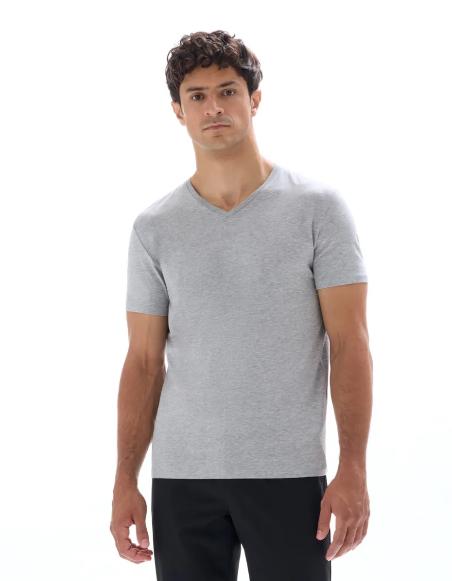 Slim-fit T-shirt met V-hals in stretchkatoen - gemêleerd grijs