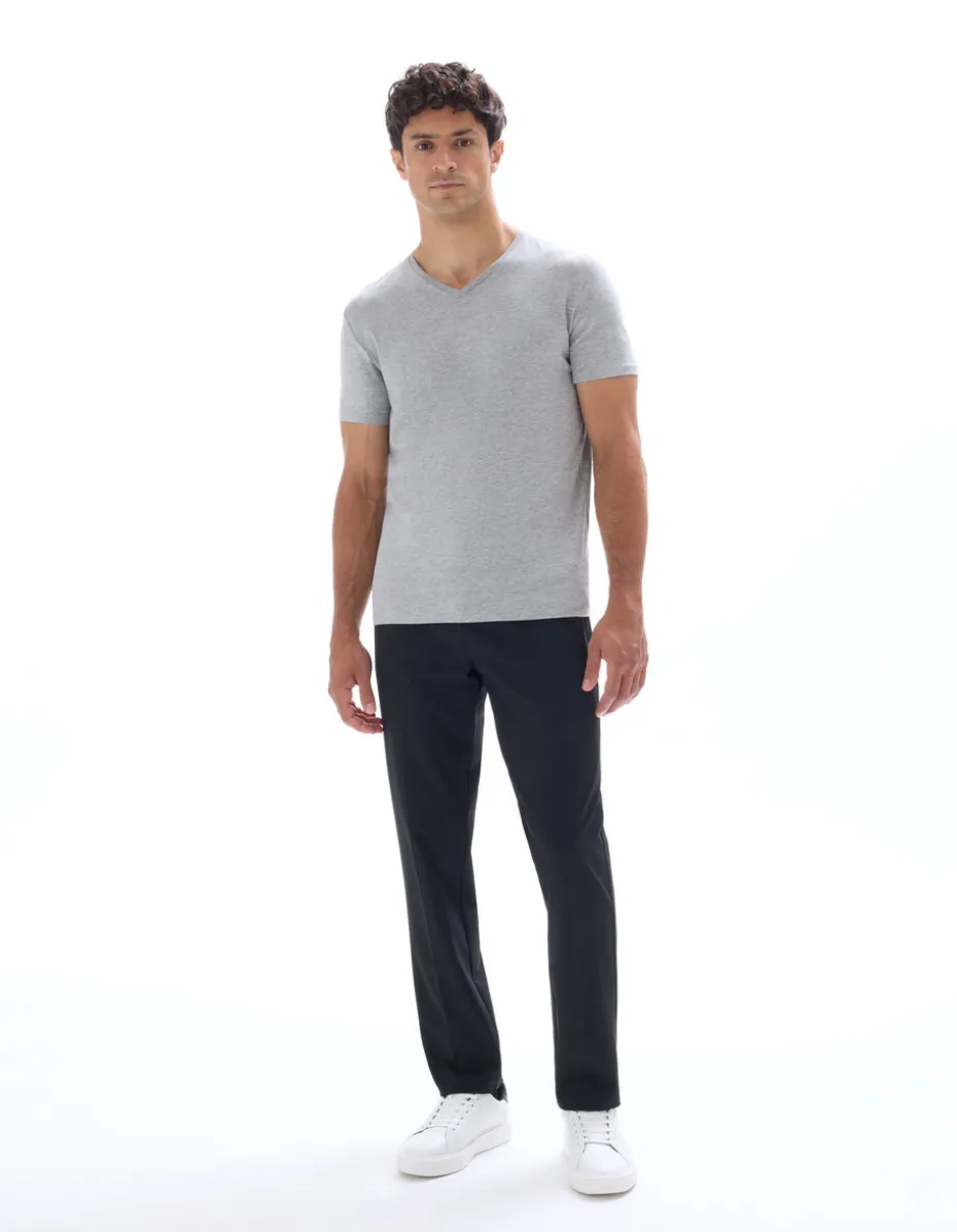 Slim-fit T-shirt met V-hals in stretchkatoen - gemêleerd grijs
