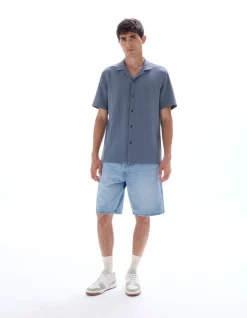 Slub katoenen regular fit shirt - 100% katoen - blauwgrijs