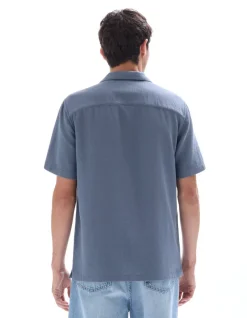 Slub katoenen regular fit shirt - 100% katoen - blauwgrijs