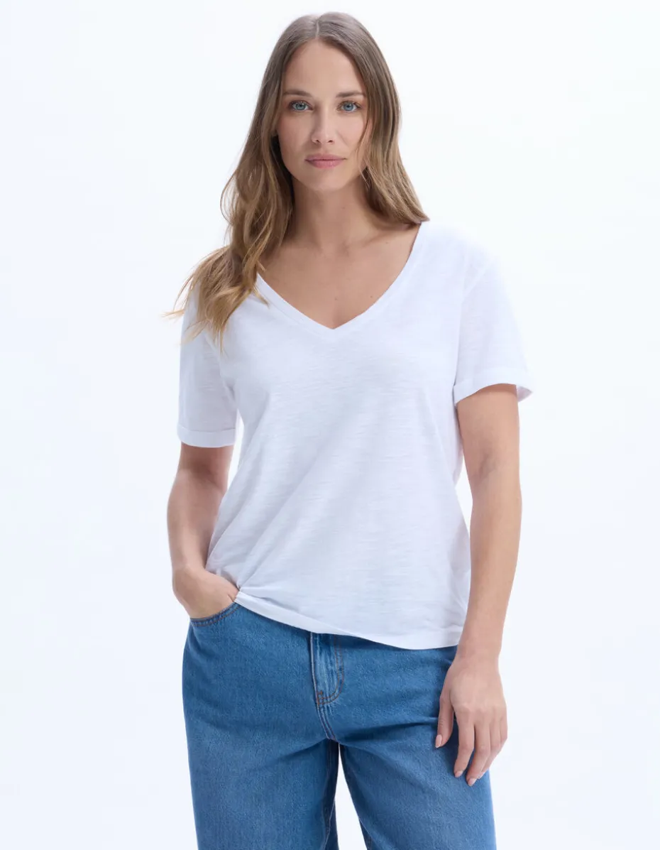 Slub katoenen t-shirt - wit