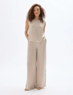 Soepel vallende satijnen broek - beige