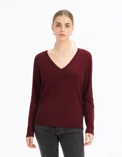 Soepele V-hals trui Ecovero viscose - druif
