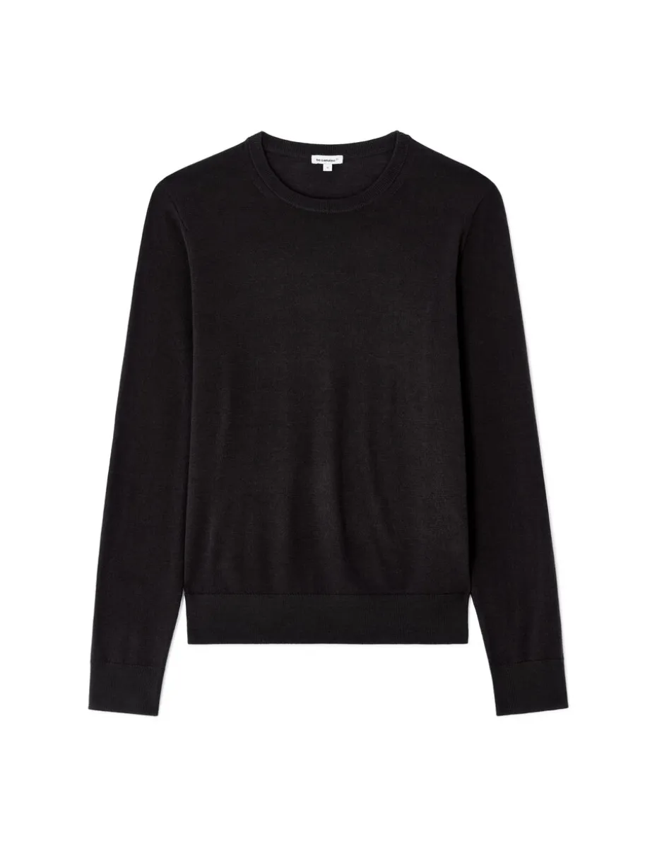 Soepelvallende trui met ronde hals van ECOVERO™-viscose - zwart