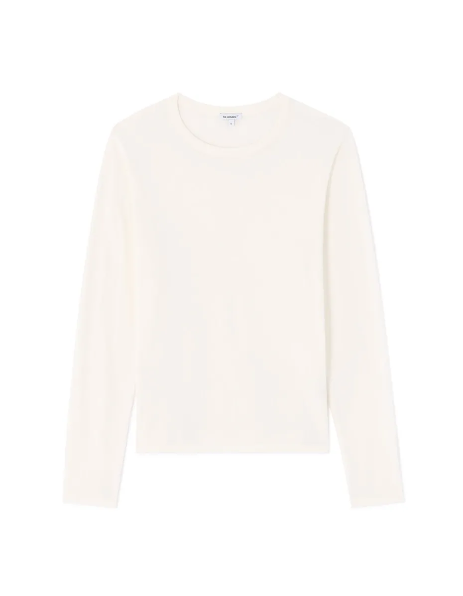Soepelvallende trui met ronde hals van ECOVERO™ viscose - ecru
