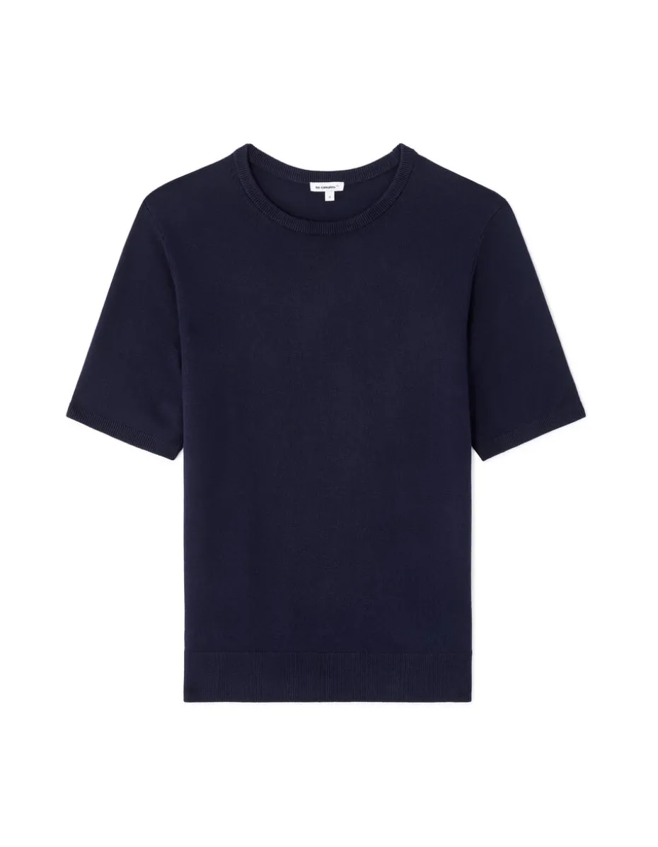 Soepelvallende trui met ronde hals in ECOVERO™ viscose - marineblauw