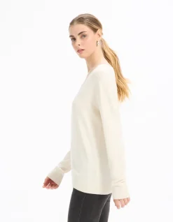 Soepelvallende V-halstrui van Ecovero viscose - beige