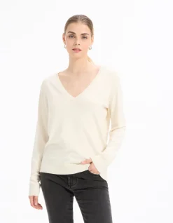 Soepelvallende V-halstrui van Ecovero viscose - beige