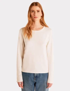 Soepelvallende viscose trui met ronde hals Ecovero - ecru
