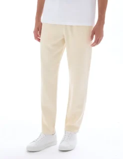 Straight pantalon van getextureerd canvas, 100% katoen - ecru