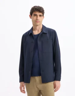 Stretch overshirt 1 zak - marineblauw