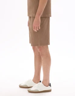 Stretchkatoenen bermuda met trekkoord - taupe