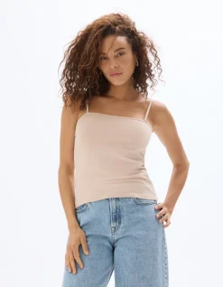 Tanktop met spaghettibandjes - beige