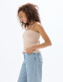 Tanktop met spaghettibandjes - beige