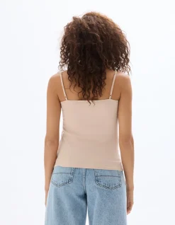 Tanktop met spaghettibandjes - beige