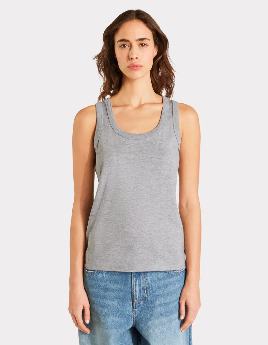 Tanktop van katoenmix met brede bandjes - heidegrijs