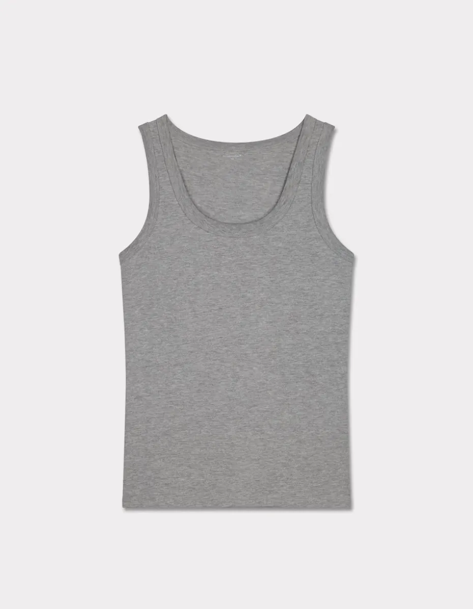 Tanktop van katoenmix met brede bandjes - heidegrijs