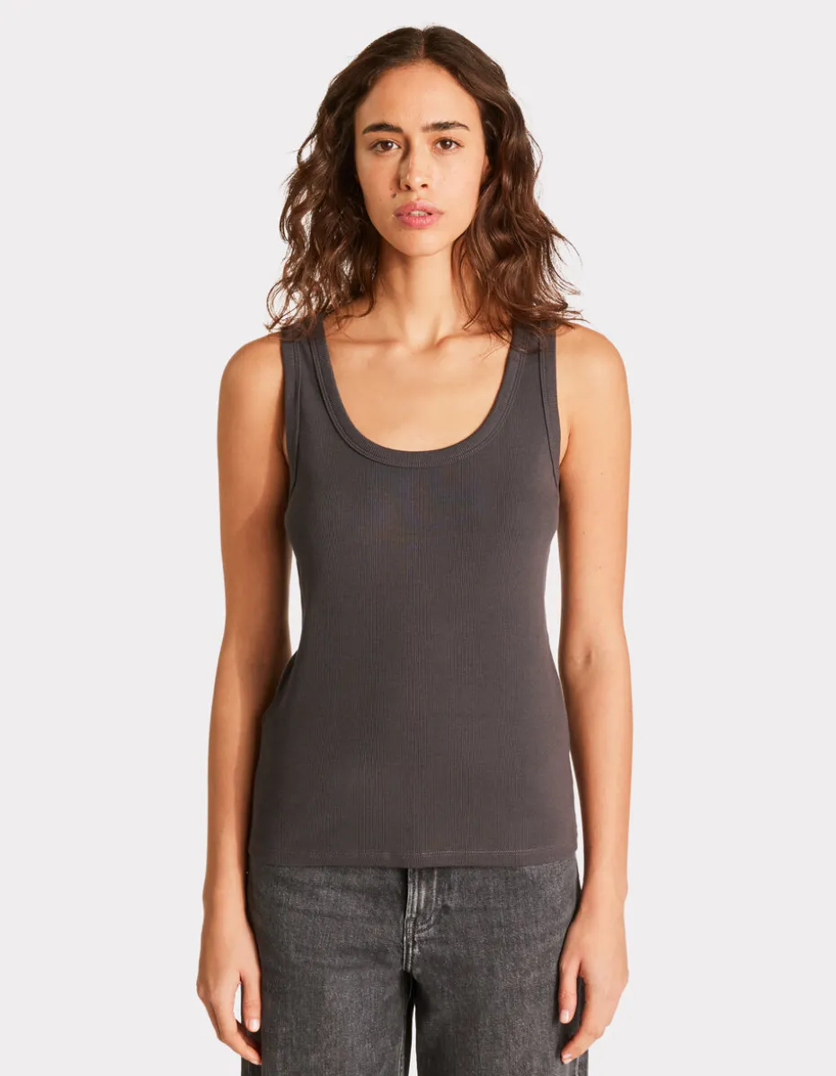 Tanktop van stretchkatoen met ribbels - grijs