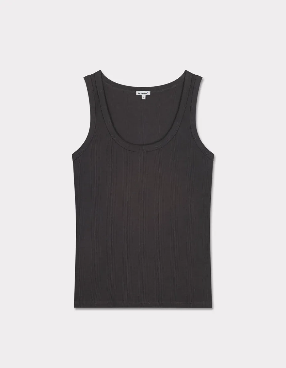 Tanktop van stretchkatoen met ribbels - grijs