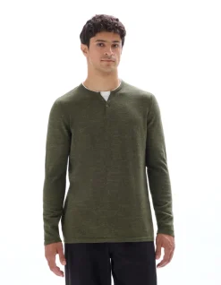 Trui met Tunesische kraag, katoenmix - khaki