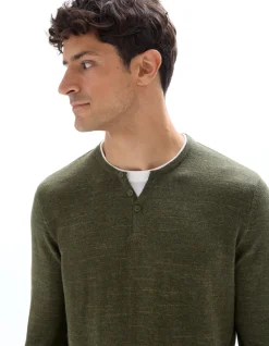 Trui met Tunesische kraag, katoenmix - khaki