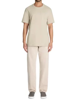 T-shirt boxy col rond 100% katoen - beige