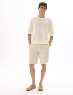 T-shirt boxy ronde hals gebreid - Ecru
