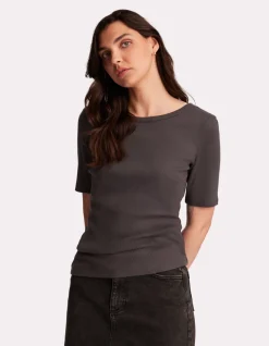 T-shirt geribd korte mouwen - grijs