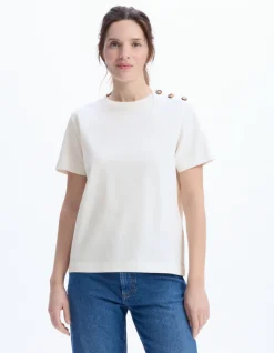 T-shirt met knoopjes van zwaar katoen - ecru